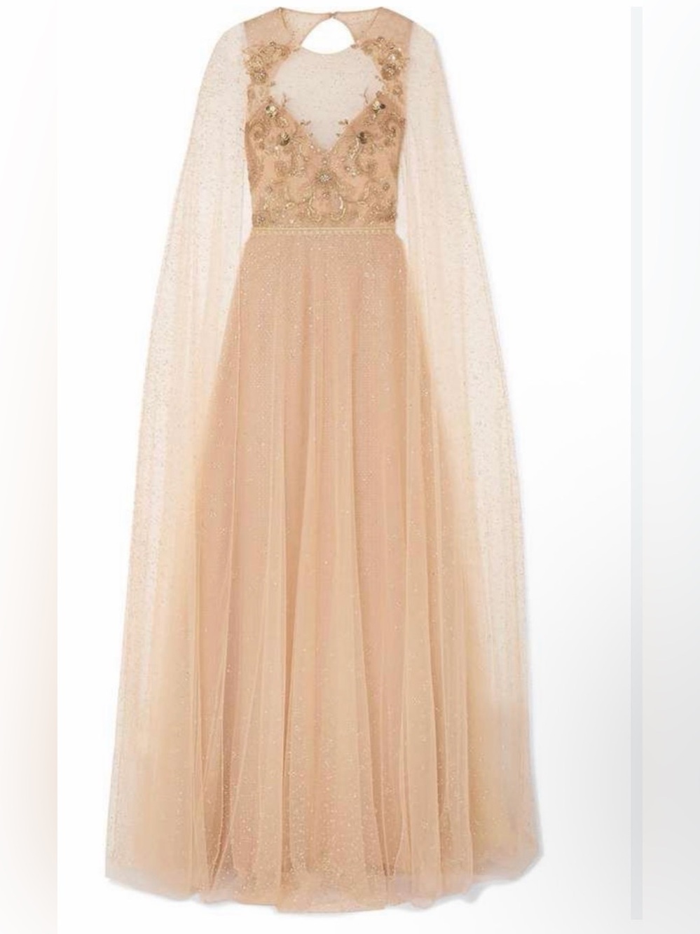 Marchesa Notte Embellished Sparkle Maxi Dress in Gold